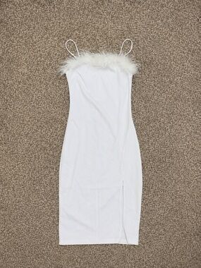 Feather Trim White Dress